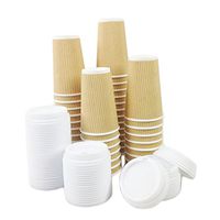 Black Cat Avenue 50 Sets 16oz Insulated Ripple Hot Disposable Coffee Cups with White Lids For Hot Drinks Coffee Cocoa Chocolate Latte Cappuccino