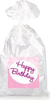 Tilted Pink Cursive Happy Birthday Party Favor Bags with Ties - 12pack