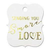 Summer-Ray 50pcs Gold Foil Hot Stamping Sending You S'More Love Wedding Favor Gift Tags (Pure White, Little Violin)