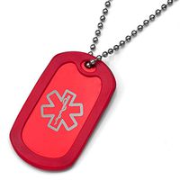 StickyJ USA Red Medical Dog Tag & Silencer with Adjustable 30 Inch Ball Chain Necklace and 20 Different Waterpoof Medical Condition Stickers