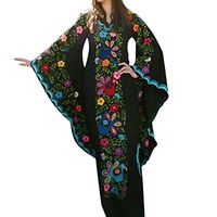 CCatyam Plus Size Dresses for Women, V-Neck Trumpet Long Sleeve Vintage Bohemian Print Loose Party Fashion Black