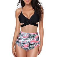 Coedfa Two Piece Swimsuit for Women Print High Waist Swimwear Beach Bikini Set Pink