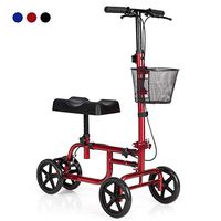 Giantex Steerable Lightweight Knee Scooter, Foldable All Terrain Knee Walker with Basket, Dual Brakes, Medical Scooter for Foot Ankle Injuries, Crutches Alternative, Support up to 300 (Red)