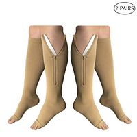 HealthyNees 2 Pairs Combo Zipper Compression Medical Grade Leg Calf Relief Swelling Circulation Support Socks (3XL - 2 Pairs Beige)