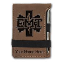Mini Notepad, EMT Emergency Medical Technician, Personalized Engraving Included (Dark Brown)