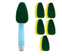 Backup Brush - Blue Soap Dispensing Dishwand + 6 Heavy Duty Sponge Refills