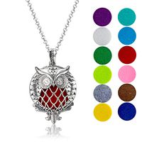 mEssentials Owl of Athena Essential Oil Diffuser Necklace Gift Set - Includes Aromatherapy Pendant, 24" Stainless Steel Chain, 12 Color Refill Pads