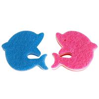 TOPBATHY 2pcs Kitchen Sponge Dolphin Shape Dishwashing Sponge Cleaning Pad Sponge Scrubber for Bathroom (Blue and Pink)