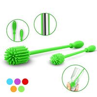 Silicone Bottle Brush 15" Handle [Set of 2], Silicone Brush for Bottle, Hydro Flask, Vase, Narrow Neck Glassware - 15 Inch and 9.5 Inch - Green