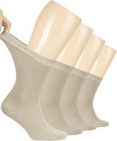 Hugh Ugoli Women's Bamboo Diabetic Crew Socks With Seamless Toe, 4 Pairs, Beige (Shoe Size: 9-12)