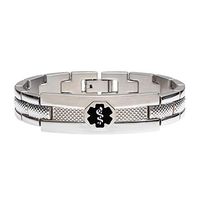 Divoti Deep Custom Laser Engraved Textured Link 316L Medical Alert Bracelet for Men - Black-8.5"
