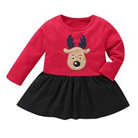 Driuankeji Xmas Gifts Infant Baby Girls Clothes Kids Long Sleeve Cartoon Print Dress Children Christmas Outfit Red