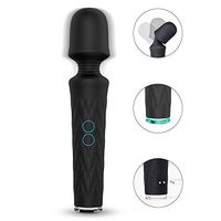 Cordless Handheld Massager Therapeutic Waterproof Rechargeable Vibrating Massage 7 Patterns 4 Intense Speeds Magic Recovery Effect on Back Legs Shoulder Black