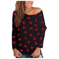 Kiminana Womens Off Shoulder Heart T Shirt Oversized Long Sleeve Valentine Blouse Sweatshirt Casual Loose Shirt Tunic