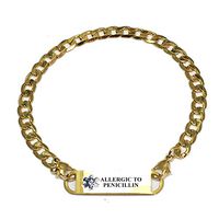 Pre-Engraved Gold Plated Curb Link"Allergic to Penicillin" Medical ID Bracelets for Women