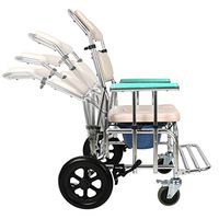 Flowing Water Bedside Commode Chair,3-in-1 Adjustable Back Transport Wheelchair Shampoo Chairs Toilet Seat with Wheel Bath Chair Shower Chair Mobile Toilet for Disabled Patient