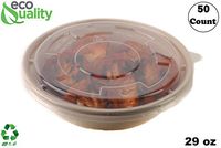50 Count - EcoQuality 29oz Round Disposable Bowls with Microwavable Lids Natural Sugarcane Bagasse Bamboo Fibers Sturdy Compostable Eco Friendly Environmental Paper Plastic Bowl Alternative Tree Free