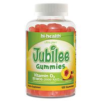 Jubilee Gummy Vitamin D3 50mcg, 2000 IU, Gummy Vitamin, Plant Based, Gluten-Free, Natural Peach Flavor (120 Gummies)