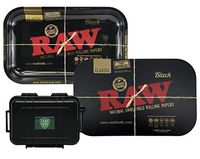 RAW"Black" Small Rolling Tray, Small Magnetic Tray Cover (Black), with Travel Case - 3 Item Bundle