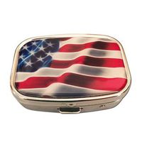American Flag Patriotic Two Section Rectangular Pocket/Purse/Travel Pill Box