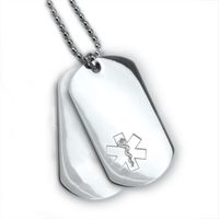 Double Stainless Steel Medical ID Dog Tag with Engraved Emblem and 24 Lines of Engraving.