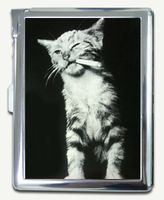 Bad Cat Smoking Cigarette Case Lighter Wallet Card Holder