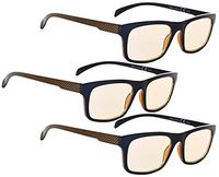 COMPUTER READING GLASSES 3 pack Blue Light Filter Readers Blocking UV Rays Women with Pattern Temples (Brown, 4.00)