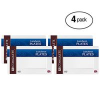 [40 Count - 12 Inch Plates] Rectangulete Designer Tableware Premium Heavyweight Plastic White Color Rectangle Luncheon Plates With Border, Party & Wedding, Event Plate, Disposable Dishes