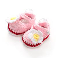 AStorePlus Baby Newborn Prewalker Shoes Handmade Knitted Crochet Socks Slippers-Pink with White Flowers