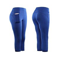 FDelinK Women's Athletic Leggings, Women's Tummy Control High Waist Capri Leggings Yoga Pants with Pockets（Blue，M）
