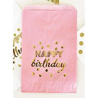 Pink Happy Birthday Gold Foil Candy Buffet Bags (set of 96)