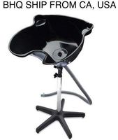 Portable Salon Deep Basin Shampoo Sink with Drain - Black - Adjustable Height