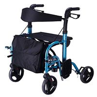 Yadianna Cozy Rollators Elderly Walker Height Adjustable Blue Shopping Cart Folding Manual Wheelchair Multifunction Walker Non-Slip Walking Stick with Hospital