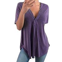 SADUORHAPPY Women's Loose Summer Short Sleeve Solid Color V-Neck Casual Tank Tops T-Shirt Top Purple