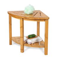 OasisCraft Corner Shower Bench with Free Soap Dish, Small Bamboo Shower Stool with Shelf, Wooden Bathroom Spa Bath Organizer Seat, Perfect for Indoor or Outdoor