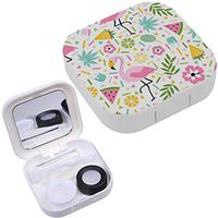 Portable Contact Lens Case Box Travel Kit Mirror + Bottle + Tweezers Container Holder [ Decorative Flamingo Pineapple ]