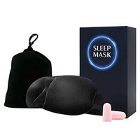 Sleep Night Mask for Men 3D Contoured Soft Puffy Silk Alternative Sleeping Eye Masks Ear Plugs Pack for Women Blocking Lights during Day and Travel for Eyes with Easy Adjustable Band Strap (Black)