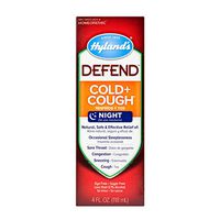 Cold and Cough Medicine by Hyland's Defend, Nighttime, Syrup for Dry Cough, Decongestant, and Sore Throat Relief, Natural Cold Medicine for Adults, 4 Oz