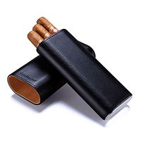 Lxc Smoking Set/Cigar Humidor Can Accommodate 3 Cigars Cuban Cigarette Case Travel Portable Cigar Bag Leather Cigar Humidor with Cigar Scissors Men's Gift Box Black Mute