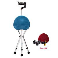 Heavy Duty Walking Cane with Folding Seat 440 lbs Capacity Adjustable Canes with Seats for Heavy Weight Thick Aluminum Alloy Cane Stool Seat Chairs (with LED Light), Blue