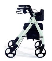 Comodita Prima Special Rollator Walker with Exclusive 16" Wide Ultra Comfortable Orthopedic Seat, Removable Cup Holder and Cane Holder - Metallic White