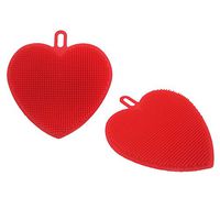 ORYOUGO 2 Pack Silicone Non Stick Dishwashing Brush,Silicone sponges,Removal Cleaner Sponge Brush -Kitchen Dishes Pot Pan Bowl and Wash Fruits and Vegetables,Kitchen Accessories Red