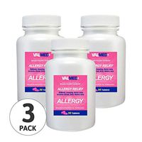 ValMed Allergy Relief Antihistamine Diphenhydramine HCl 25mg 3 Pack Total 108 Tablets- Relieves Itchy Eyes Sneezing Runny Nose - Indoor & Outdoor Allergies