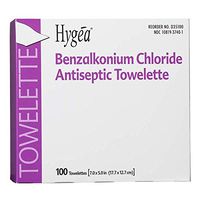 Hygea D35185 BZK Benzalkonium Chloride Antiseptic Towelette, Box of 100