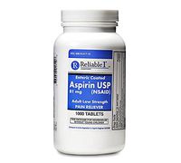 RELIABLE 1 LABORATORIES Aspirin USP 81 mg (NSAID) 1000 Enteric Coated Tablets (1 Bottle) - Low Strength For Pain Relief, Headaches