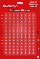 Polaroid Extreme Alkaline Assorted 1.5 Volt Round Coin Button Cell Batteries Full AG Set AG1 AG2 AG3 AG4 AG5 AG6 AG7 AG8 AG9 AG10 AG11 AG12 AG13 Bulk Variety Pack Mercury 0% Hg (104-Pack)