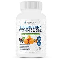 Natural Elderberry Capsules with Zinc & Vitamin C - Daily Immune Support Supplement – Triple Immune Support 600mg - Made in USA – 3 Month Supply