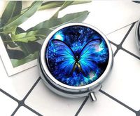 Blue Butterfly Necklace - Butterfly Pendant - Blue Jewelry Gift for Women Pill Box/Pill case-Round Pill Box/case- Three-Compartment Pill Box/Pill case Everyday Gift Key Chain