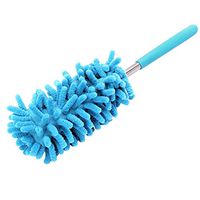 Extendable Microfiber Hand Duster, Straight Feather Duster, Telescopic Pole Microfiber Duster, Telescoping Handle Flexible Bendable Washable (Blue)
