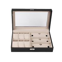 Valyria 6 Watch Box Jewelry Case and 3 Slots Eyeglasses Storage Sunglass Glasses Display Case Organizer,Black